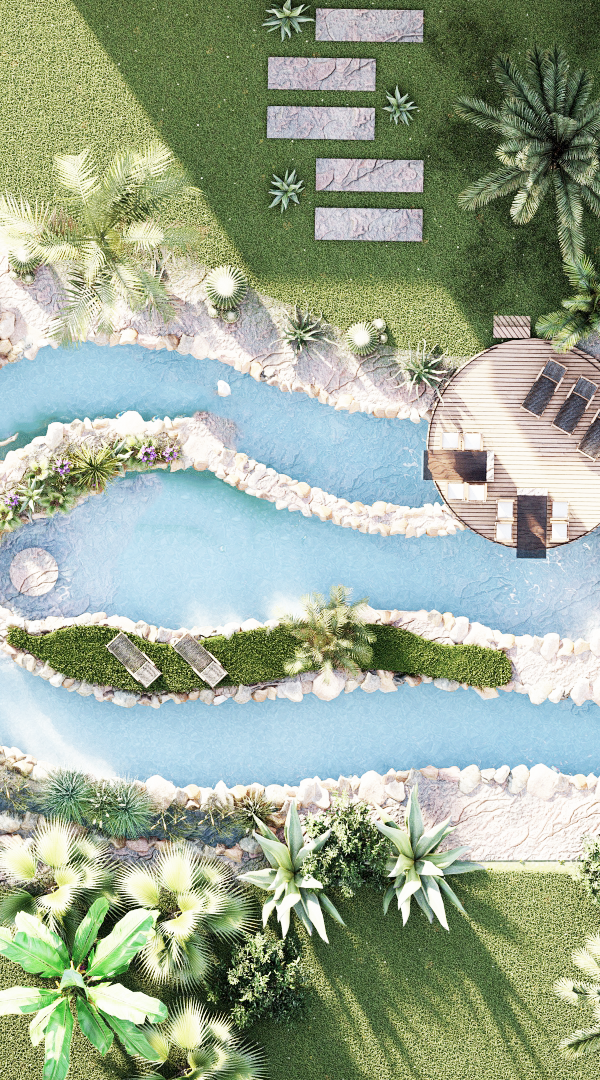 Plan piscine naturelle îlot
